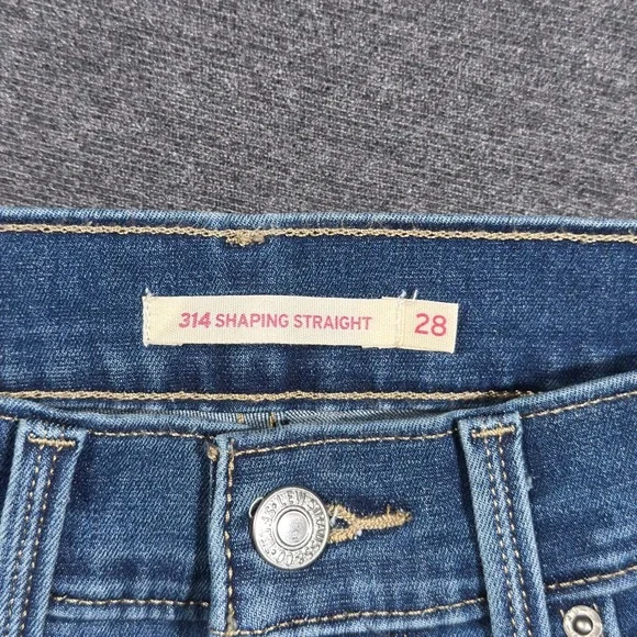 Levi's 314 Shaping Straight Jeans Women 28 Blue Mid Rise Stretch Denim Pants Mom - Picture 2 of 8